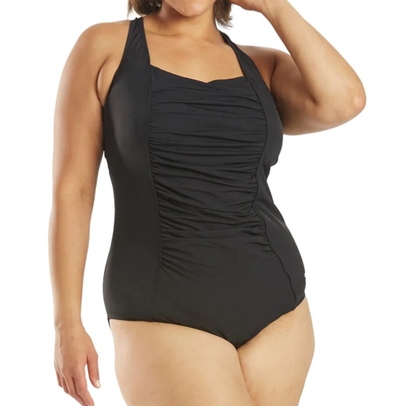 Speedo Swim Speedo Womens Plus Size 2 Black Solid Shirred Tank One